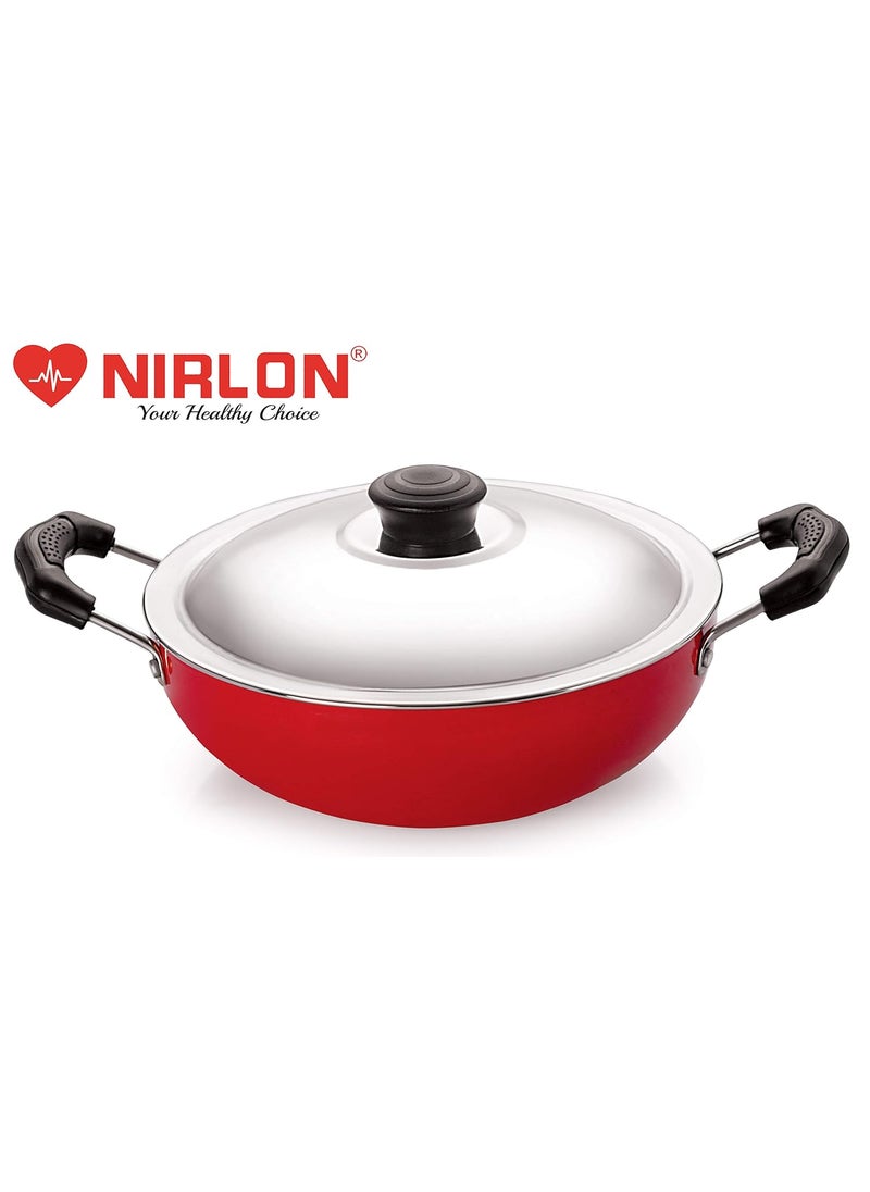Nirlon Nonstick Aluminium Deep Fry Kadai/Wok 22cm with Stainless Steel Lid, Capacity 2.2 Litre(Compatible with All Gas & stovetops Only)