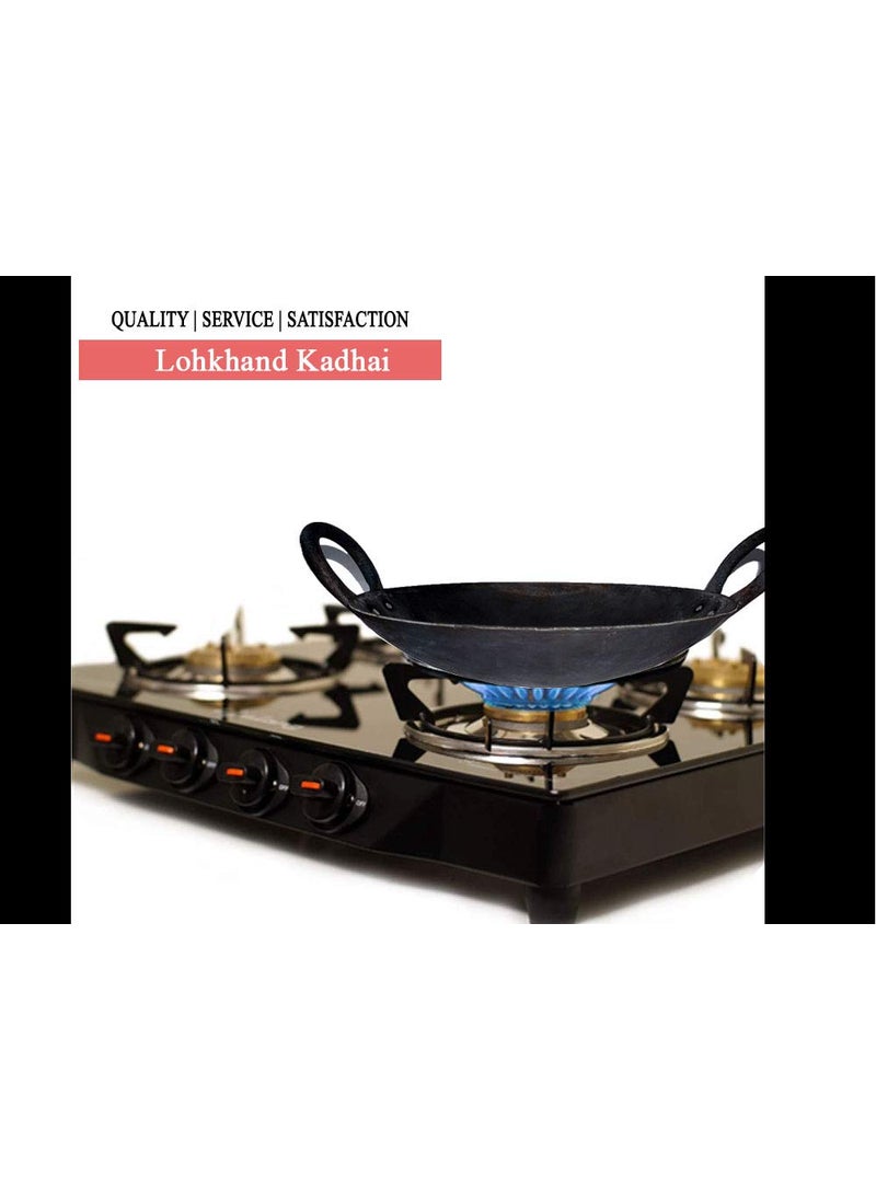 Super HK Iron/Loha/Lokhand Black Premium Durable kadhai for Cooking with Handle Branded 10 inch 1.8 LTR Standard Size