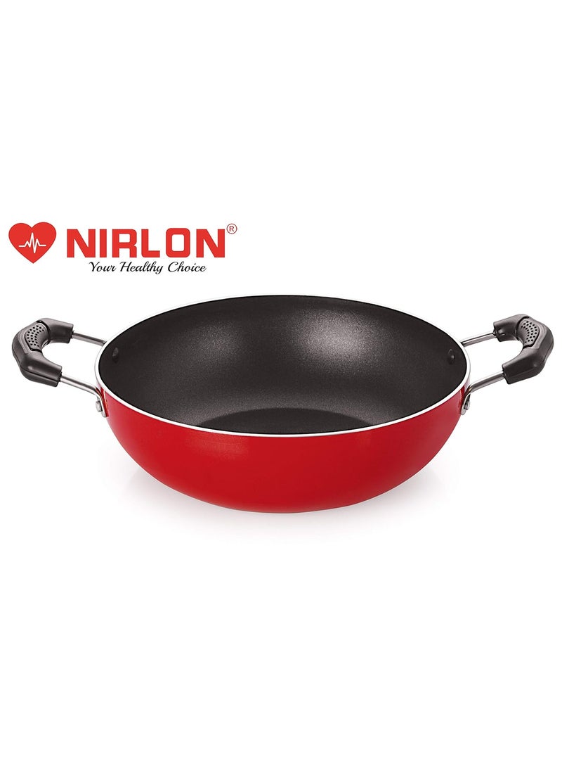 Nirlon Non Stick Food Grade Quality Aluminium deep kadai/Wok Pans 21cm - 1.5 LTR[Red_KD11]