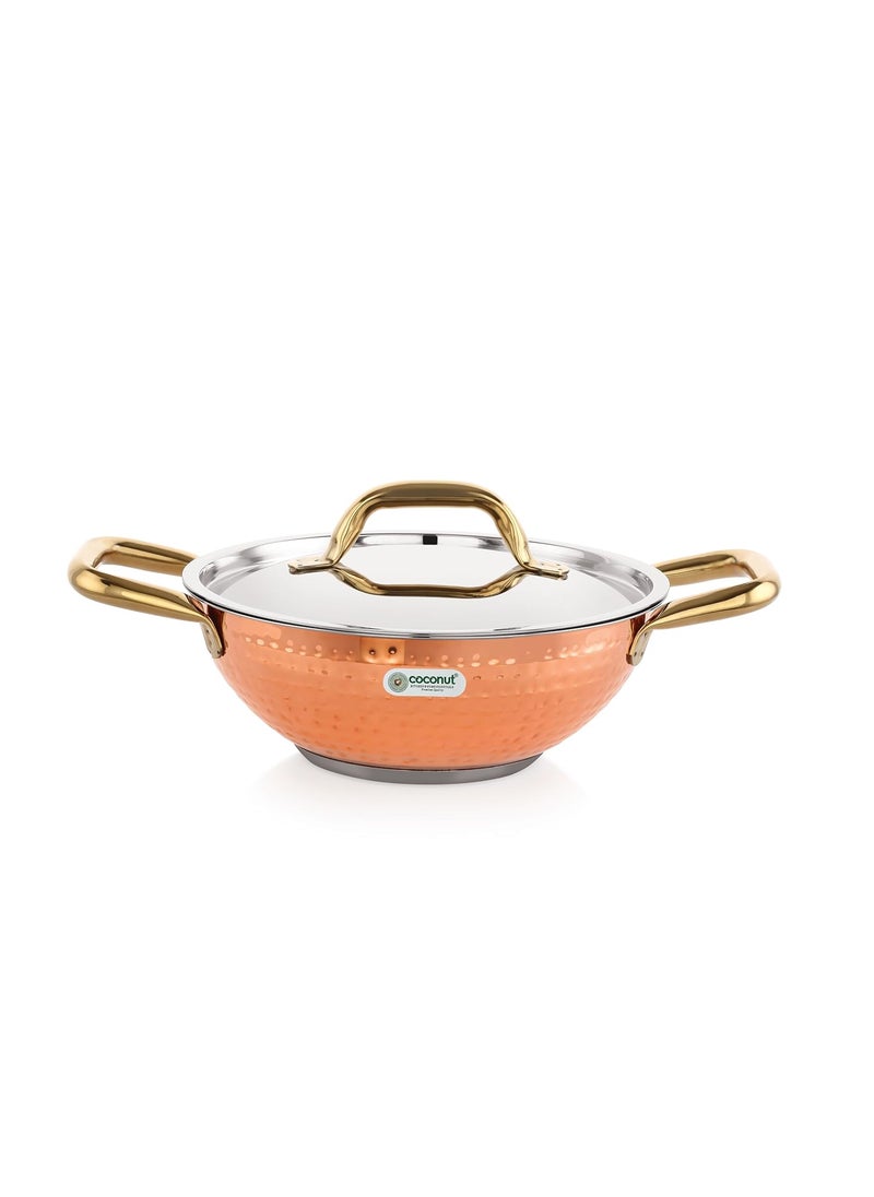 coconut Serene Stainless Steel Copper Polish Hammered Design Capsulated Kadai for Cook n Serve - 1 Unit - Capacity - 2000ML