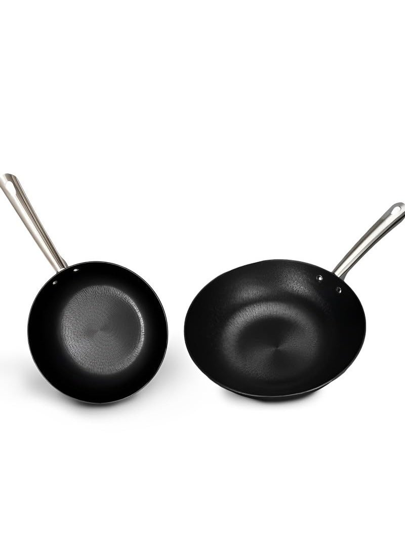 Femora Nonstick Cast Iron 2 Pc Cookware Set, 28 cm Wok, 24 cm Frypan, Non Toxic and Coating Free, Even and Fast Heating, Support Induction & Gas-2Pcs