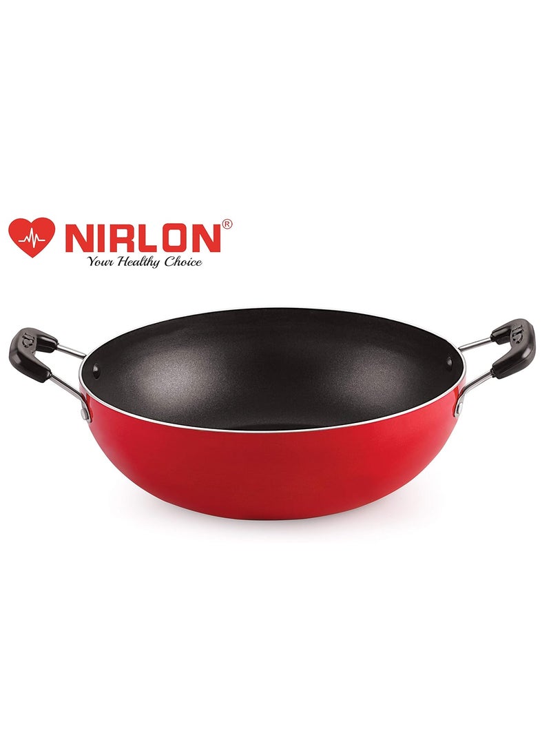 Nirlon Cooking Non-Stick Aluminium Round Bottom Deep-Stir Kadai Wok Pans 25cm/2.5 litres(26mm_Classic_KD14)