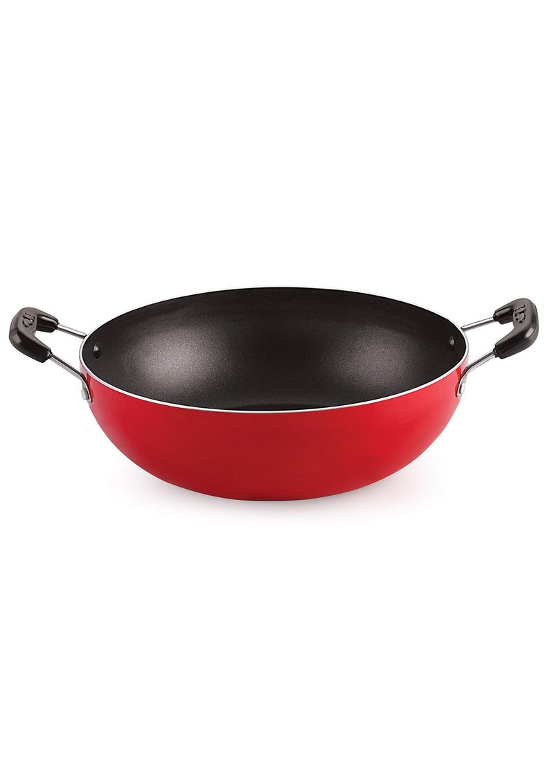 Nirlon Cooking Non-Stick Aluminium Round Bottom Deep-Stir Kadai Wok Pans 25cm/2.5 litres(26mm_Classic_KD14)
