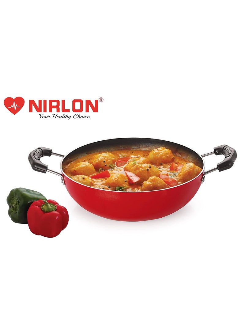 Nirlon Cooking Non-Stick Aluminium Round Bottom Deep-Stir Kadai Wok Pans 25cm/2.5 litres(26mm_Classic_KD14)