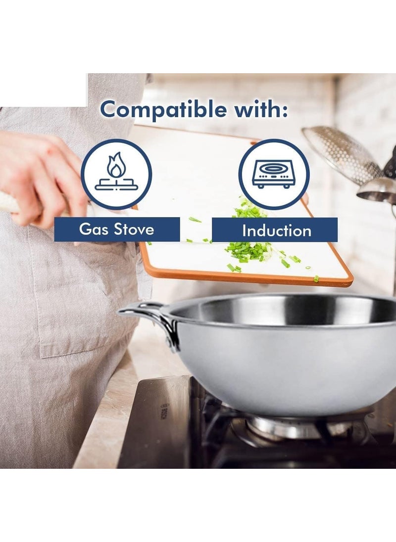 Kuber Industries XtraDeluxe Deep Frying 2.2 Liters Triply Stainless Steel Kadai for Cooking with Lid | Induction Compatible Kadhai/Cookware for Kitchen | Has Cool Touch Riveted Handles | SS - Silver