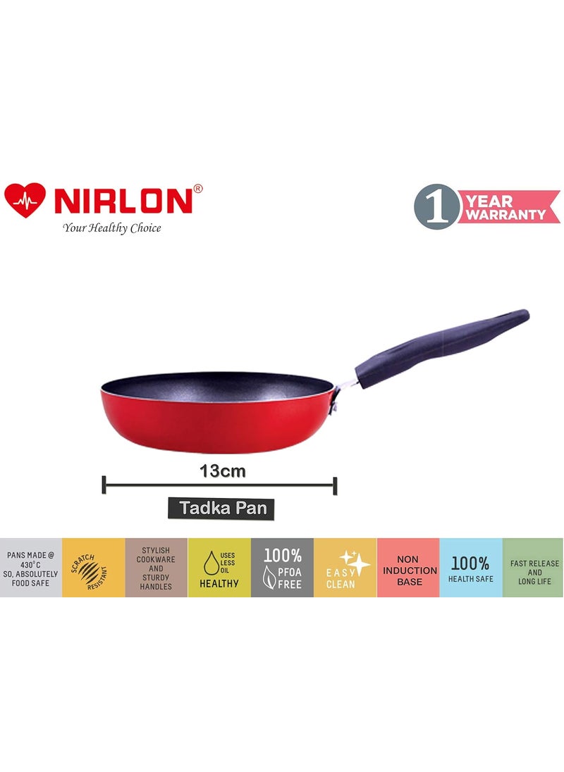 NIRLON Aluminium Non Stick Cookware Gas Stove Compatible Appam patra/Paniyarakal & Tadka Pan/Vagariya - 2 Pcs Combo Set , Red