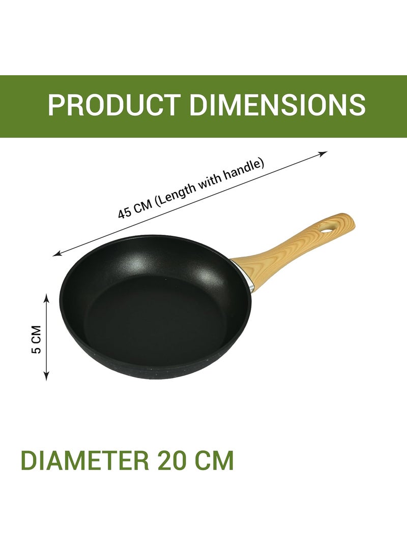 Femora Foged Die Cast Aluminium Non Stick 20 CM FryPan with Wood Finish Handle, Granite Finish, Induction & Gas Ready, Pack of 1
