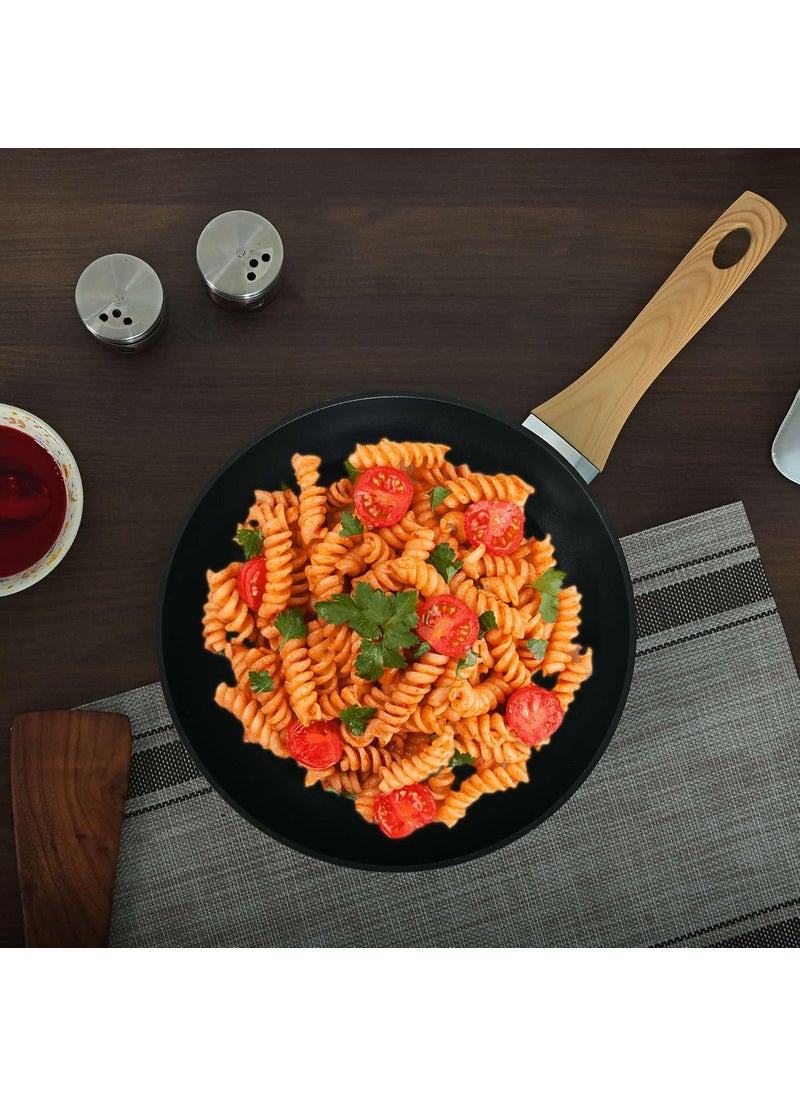 Femora Foged Die Cast Aluminium Non Stick 20 CM FryPan with Wood Finish Handle, Granite Finish, Induction & Gas Ready, Pack of 1