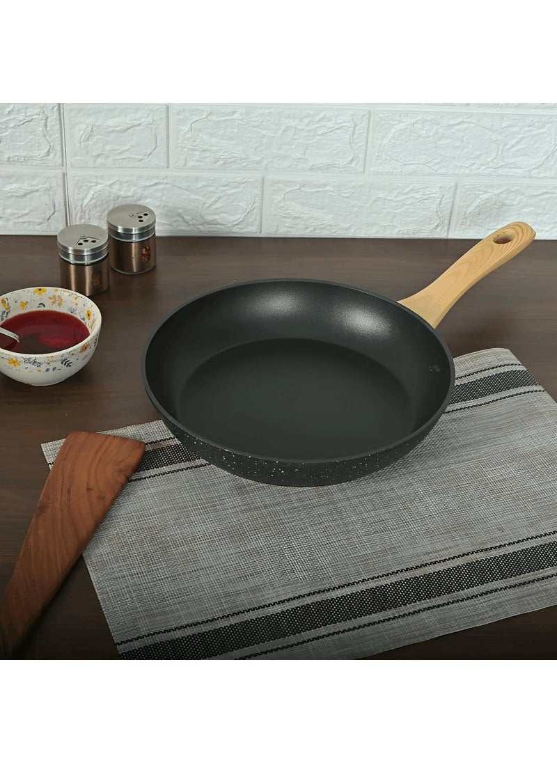 Femora Foged Die Cast Aluminium Non Stick 20 CM FryPan with Wood Finish Handle, Granite Finish, Induction & Gas Ready, Pack of 1