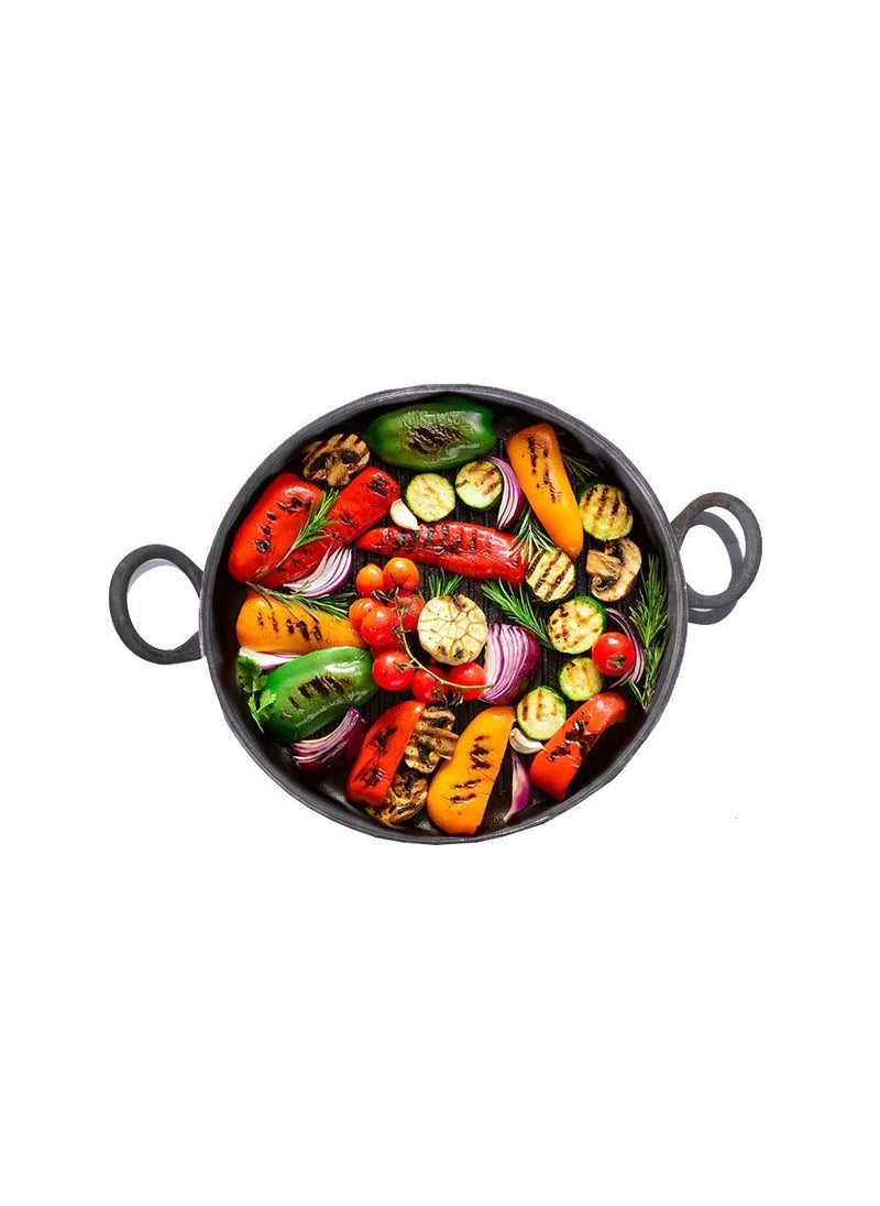 Super HK Brand Iron/Loha/Lokhand Black Premium Durable Kadhai for Cooking on Stove/Induction with Handle 9.5 inch 1.75 LTR Large Size for Big Families…