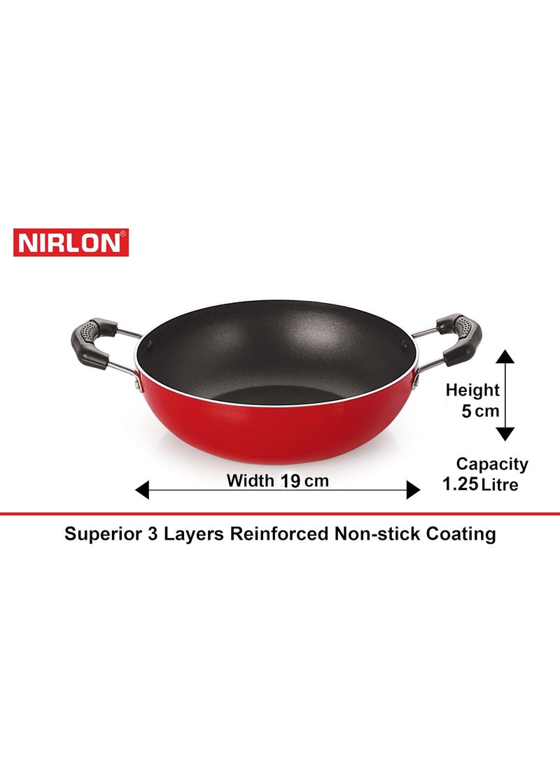Nirlon MasterChef Non Stick Aluminium Kadhai Wok -18.5cm -1.2 Litre (Red)