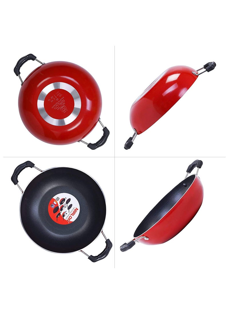 Nirlon MasterChef Non Stick Aluminium Kadhai Wok -18.5cm -1.2 Litre (Red)