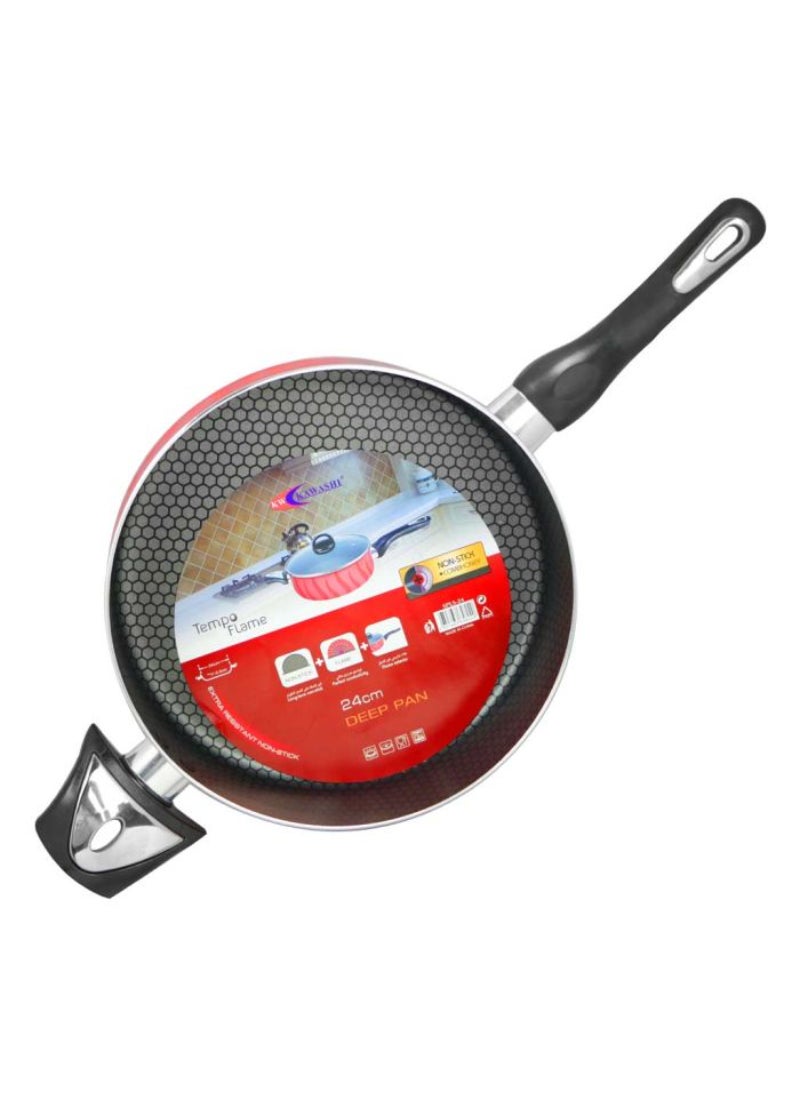 Kawashi Tempo Flame Non-Stick Deep Frying Pan With Glass Lid 24Cm