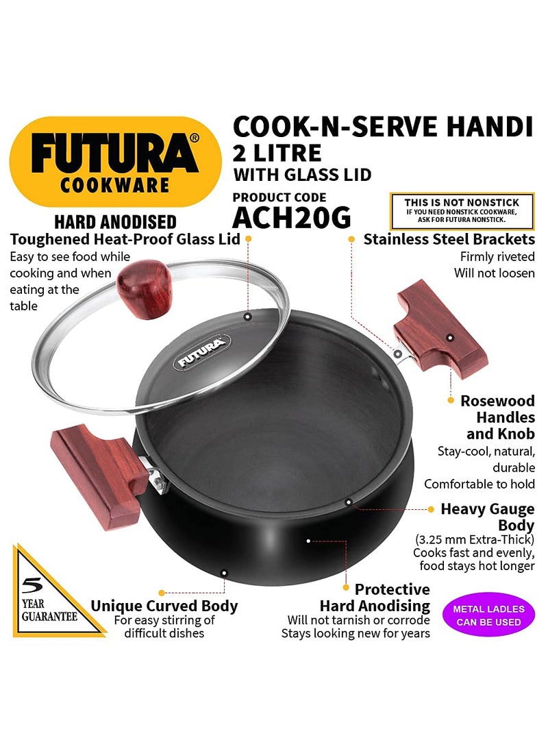 Hawkins Aluminium Futura Hard Anodised Uncoated Cook-N-Serve Bowl, Set Of 2, Combo (2 Litre + 3 Litre Handi), Black