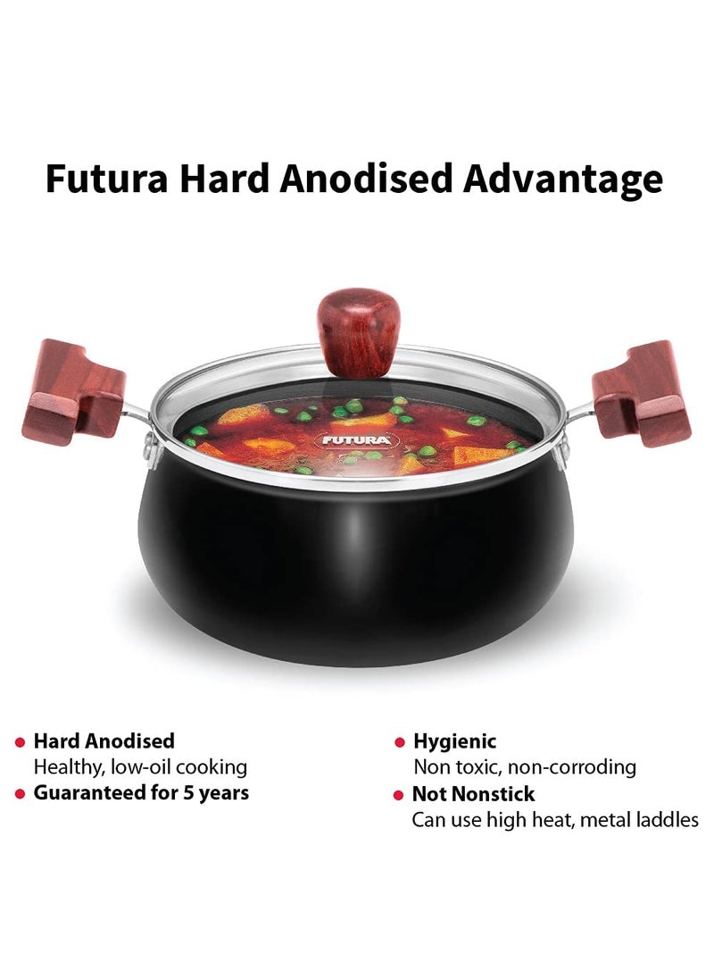 Hawkins Aluminium Futura Hard Anodised Uncoated Cook-N-Serve Bowl, Set Of 2, Combo (2 Litre + 3 Litre Handi), Black