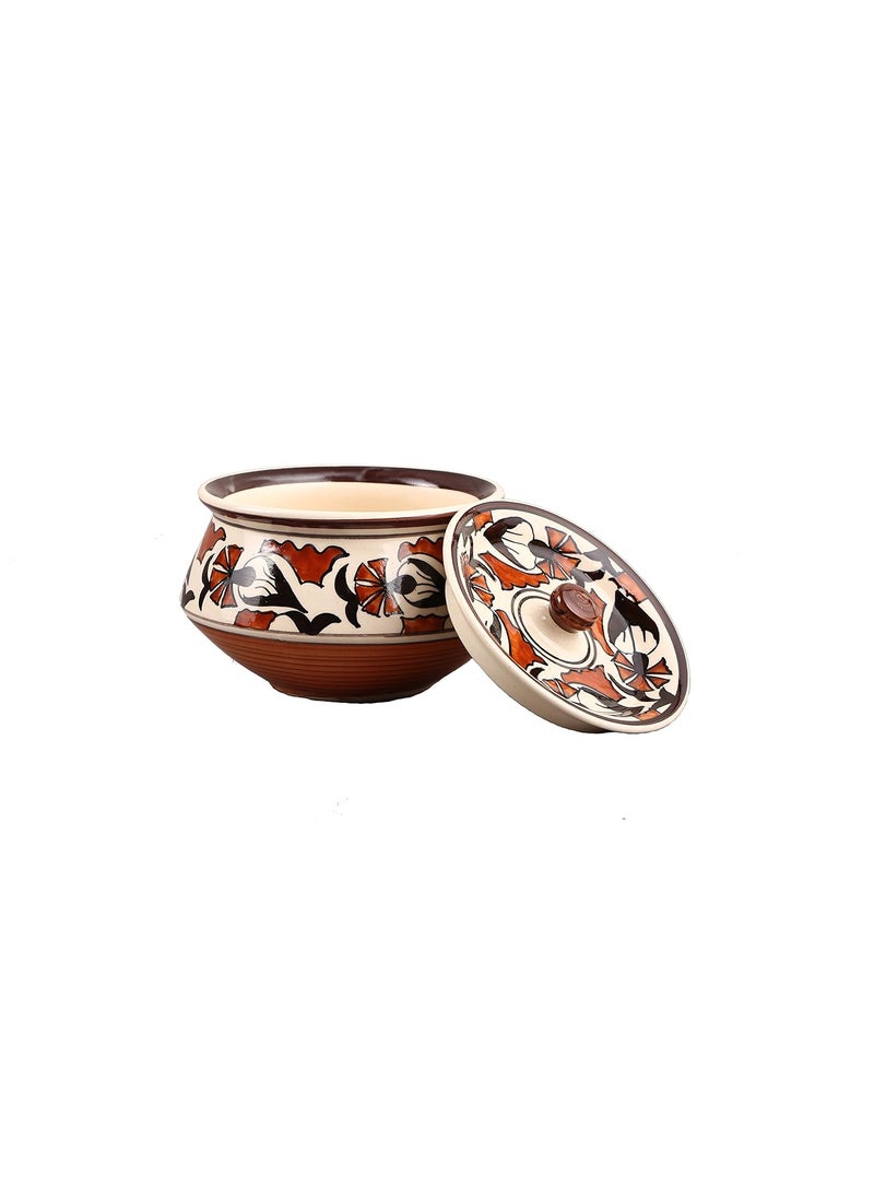 Caffeine Ceramic Handmade Multicolor Flower Print Serving Handi with Lid (Set of 4)