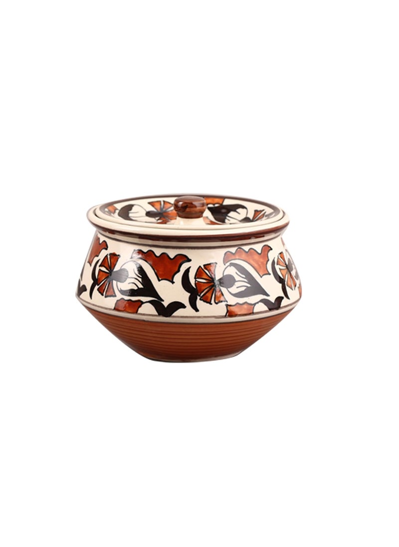Caffeine Ceramic Handmade Multicolor Flower Print Serving Handi with Lid (Set of 4)
