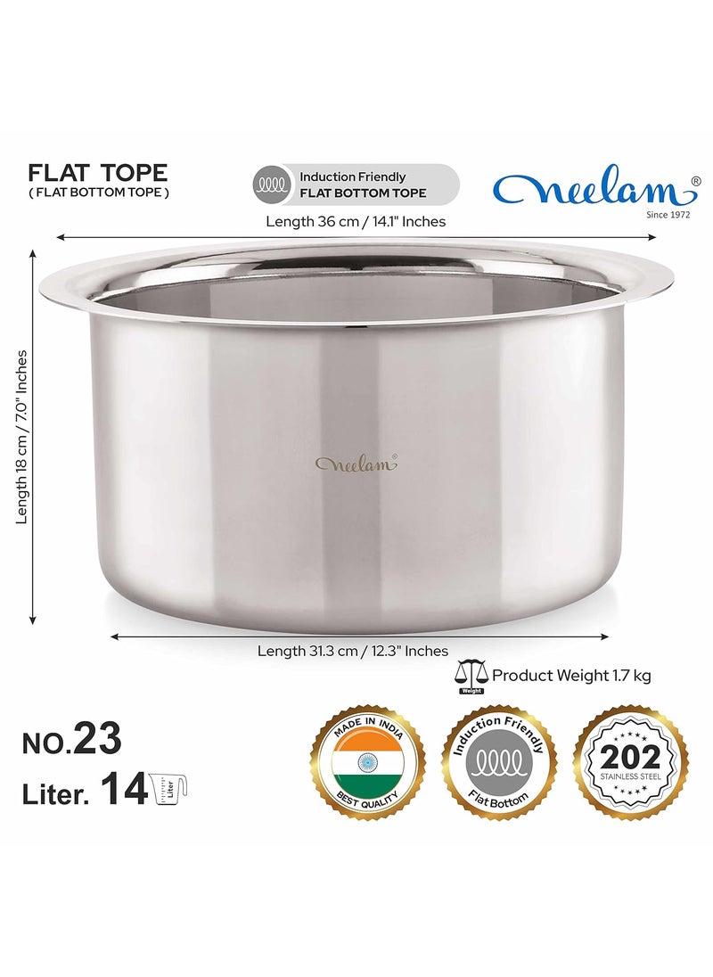 Neelam Stainless Steel 23, 22 Gauge, Induction & Gas Stove Friendly Flat Bottom Tope/Patila/Topiya, 14050 ml, Ideal for Boiling, Steaming, and Cooking, with Excellent Heat Retention, Sliver