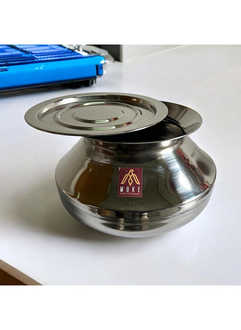 MUKE Stainless Steel Degchi Handi Kitchen Cooking Vessel for Kitchen. Pongal Handi with lid cookwere 4.5liter, 1pcs
