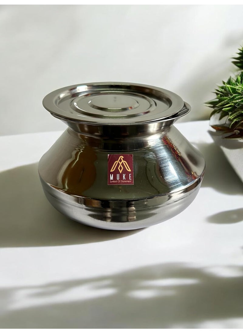 MUKE Stainless Steel Degchi Handi Kitchen Cooking Vessel for Kitchen. Pongal Handi with lid cookwere 4.5liter, 1pcs