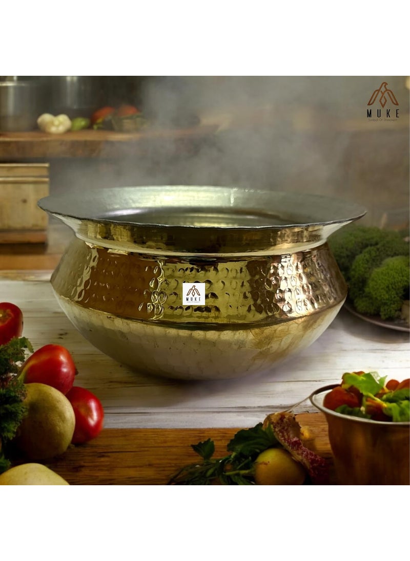MUKE Brass Handi Sipri with Hammered Shinny Finish for Cooking & Serving (3 Liter)