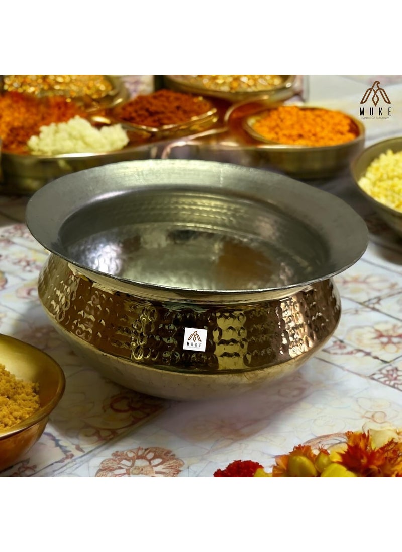 MUKE Brass Handi Sipri with Hammered Shinny Finish for Cooking & Serving (3 Liter)