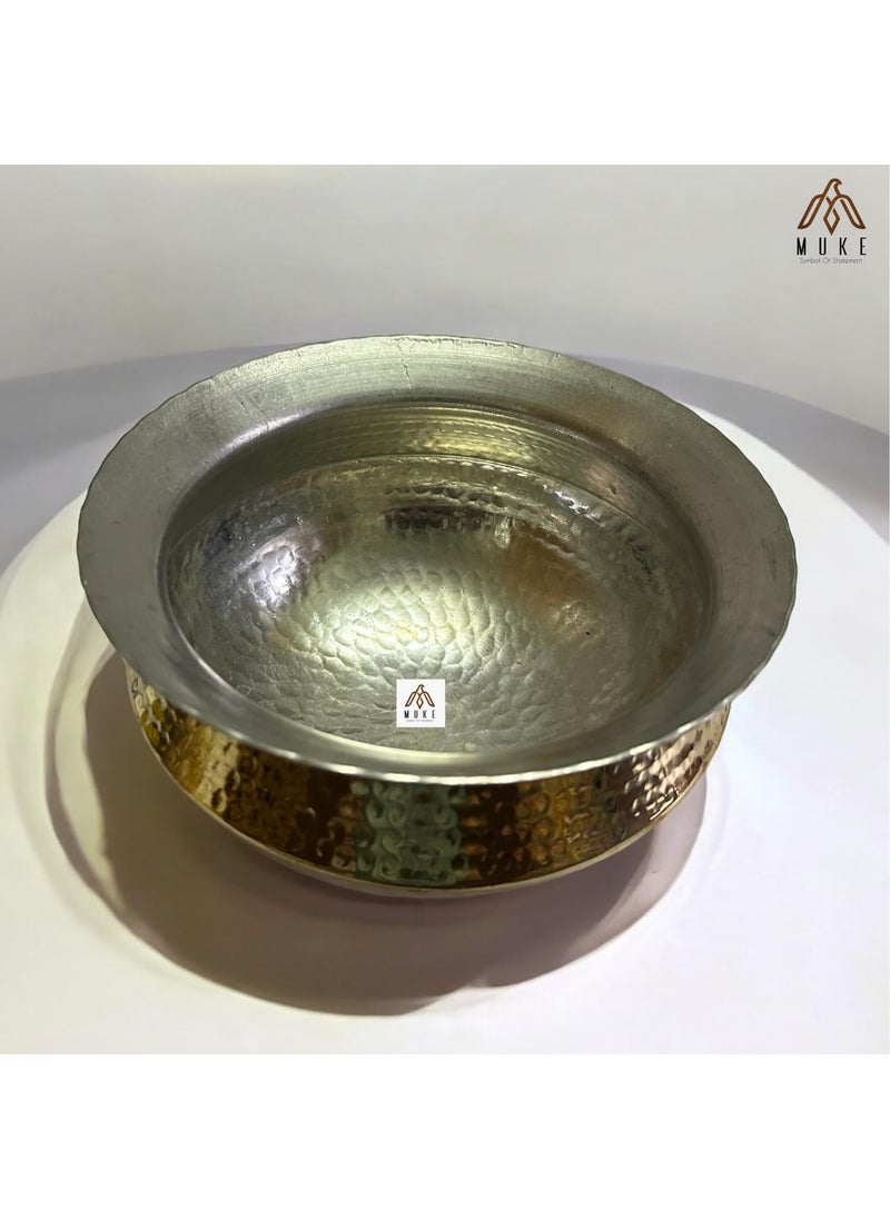 MUKE Brass Handi Sipri with Hammered Shinny Finish for Cooking & Serving (3 Liter)