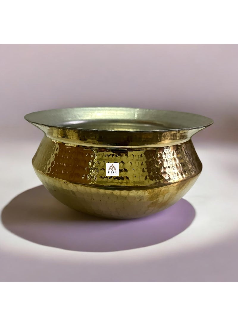 MUKE Brass Handi Sipri with Hammered Shinny Finish for Cooking & Serving (3 Liter)