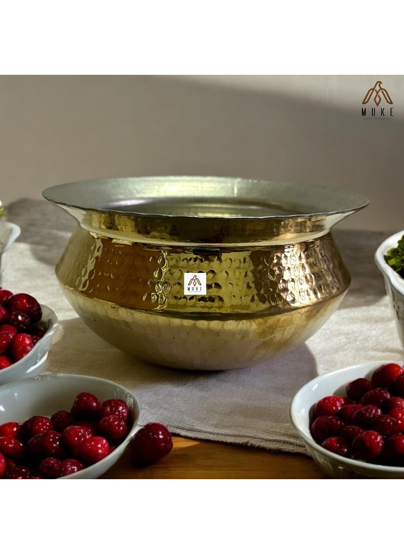 MUKE Brass Handi Sipri with Hammered Shinny Finish for Cooking & Serving (3 Liter)