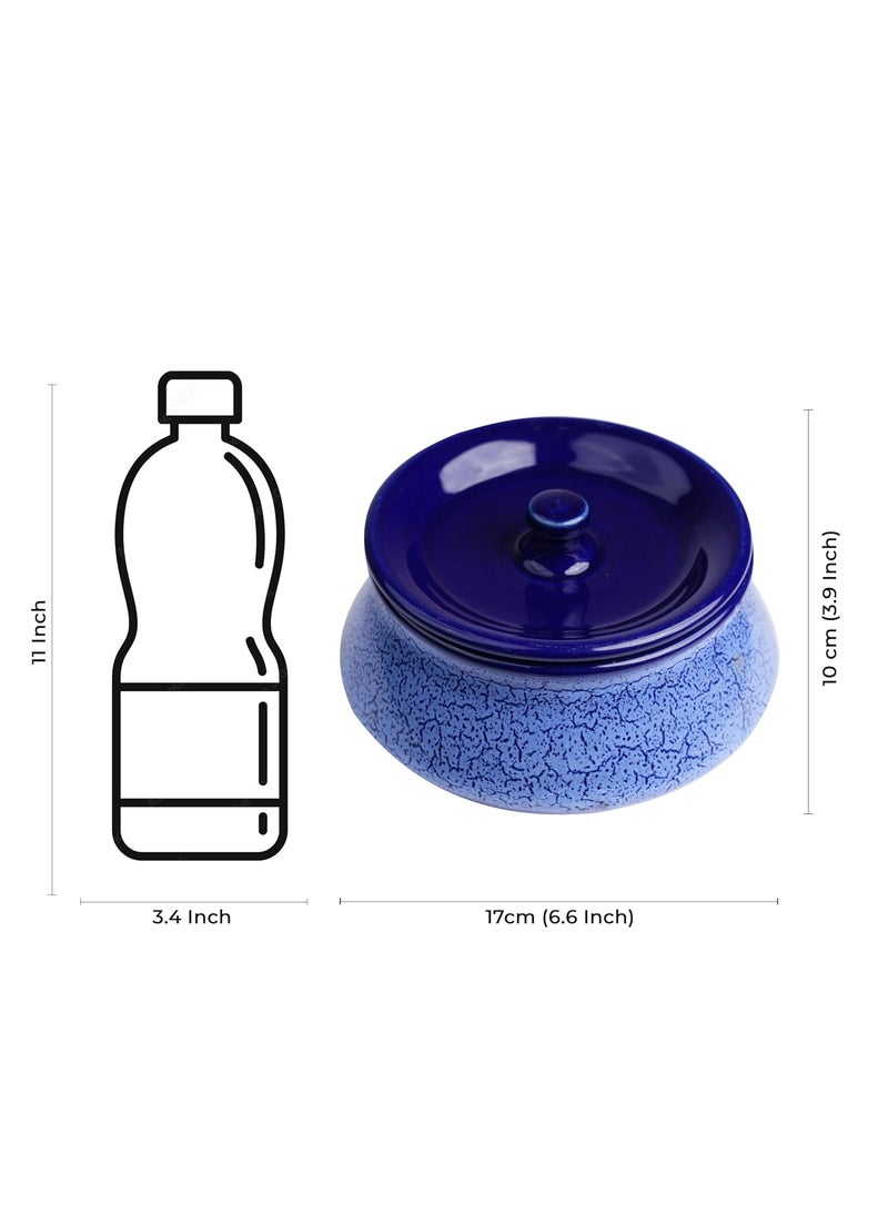 Caffeine Ceramic Handmade Blue & Brown Studio Serving Handi with Lid (Set of 4)