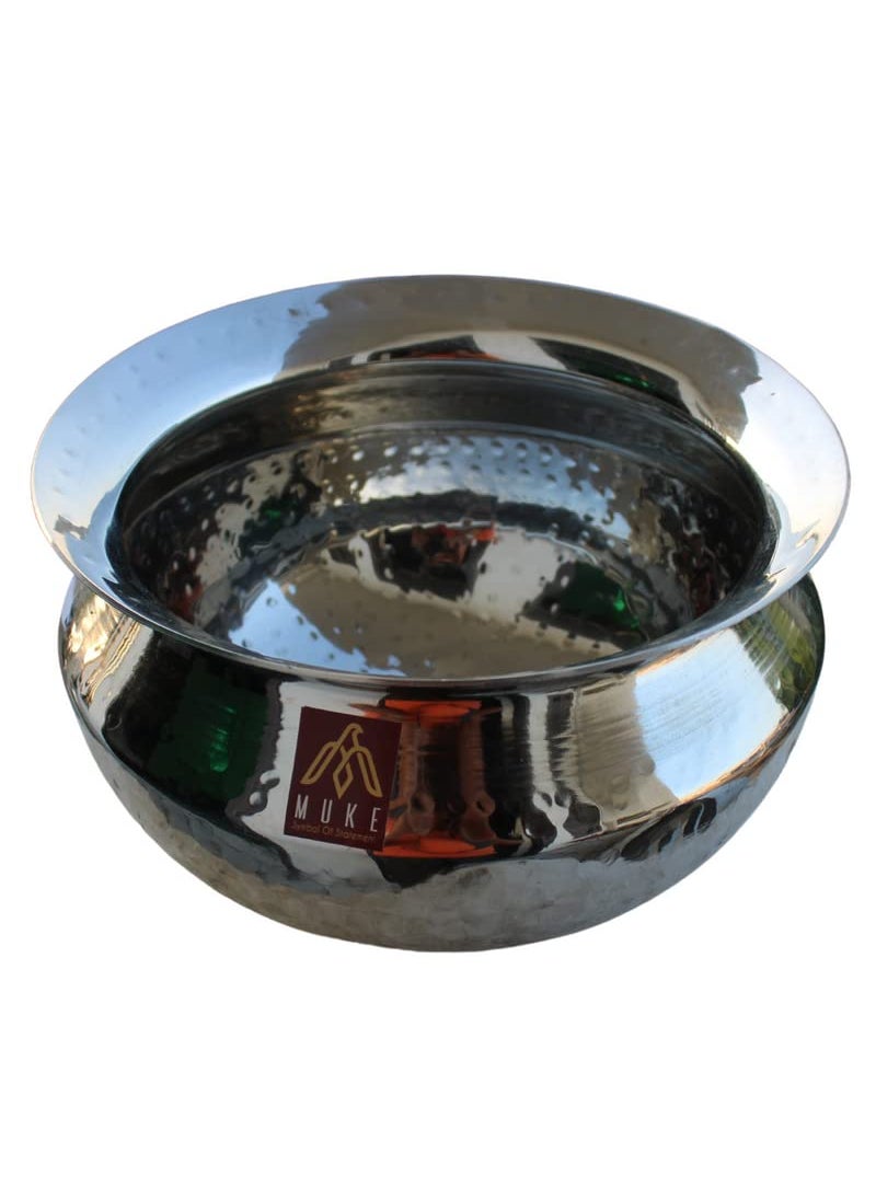 MUKE Stainless Steel Heavy Base Sipri Dekchi Handi Bhagona Cooking Degchi for Home and Kitchen biryani Handi cookwere Pot (2.5 Litre)