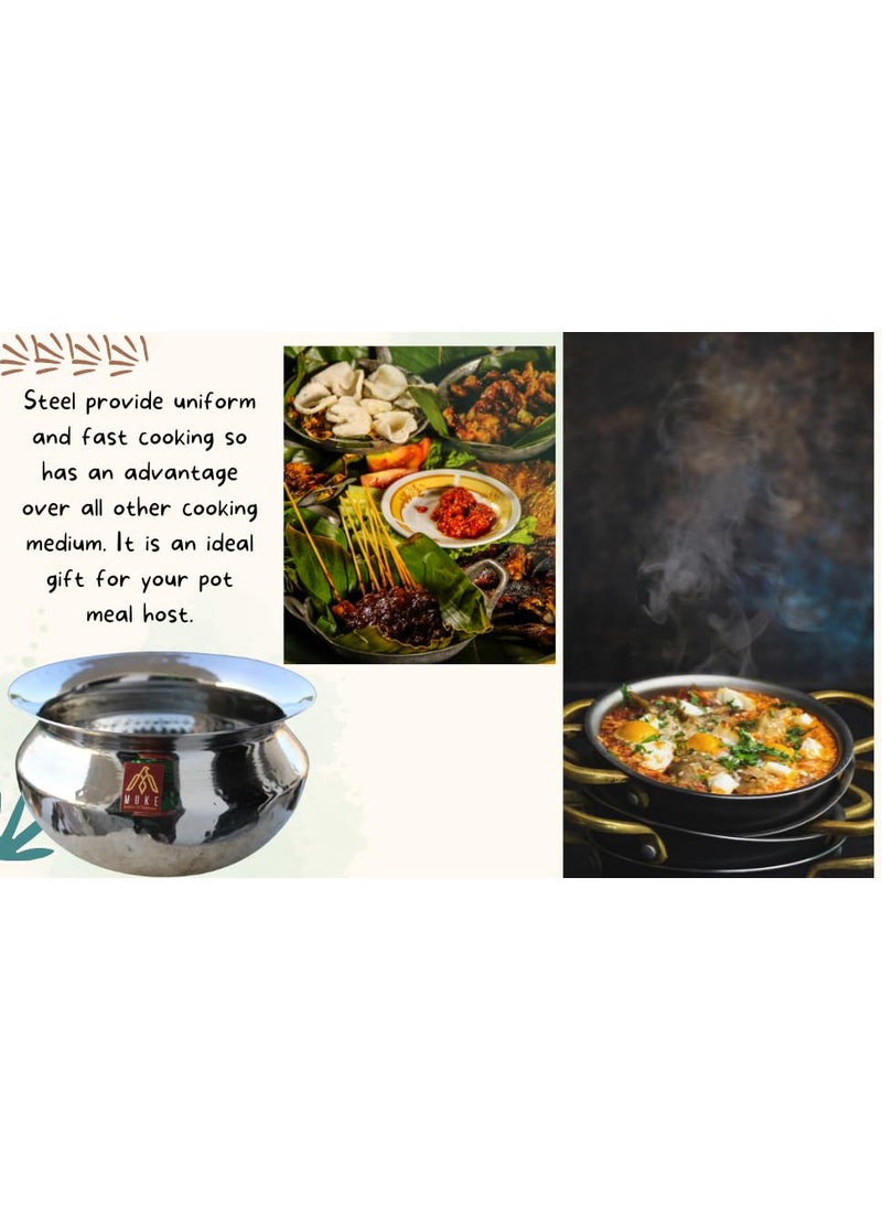 MUKE Stainless Steel Heavy Base Sipri Dekchi Handi Bhagona Cooking Degchi for Home and Kitchen biryani Handi cookwere Pot (2.5 Litre)