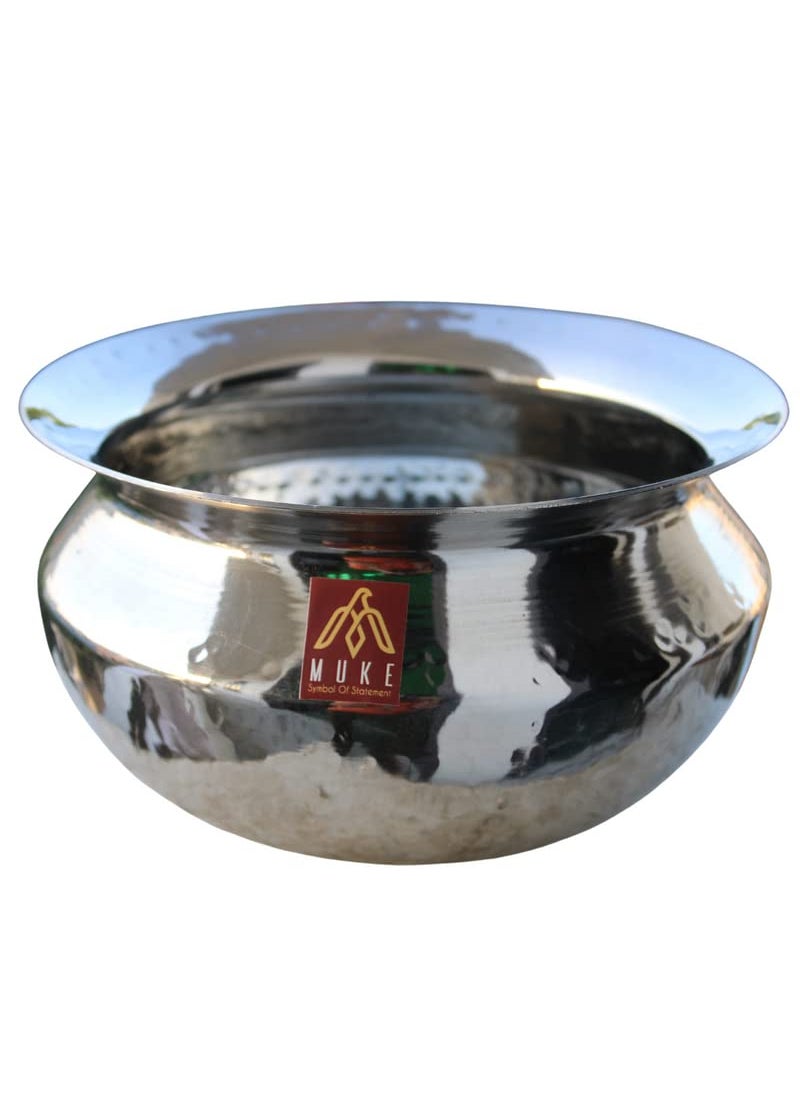 MUKE Stainless Steel Heavy Base Sipri Dekchi Handi Bhagona Cooking Degchi for Home and Kitchen biryani Handi cookwere Pot (2.5 Litre)