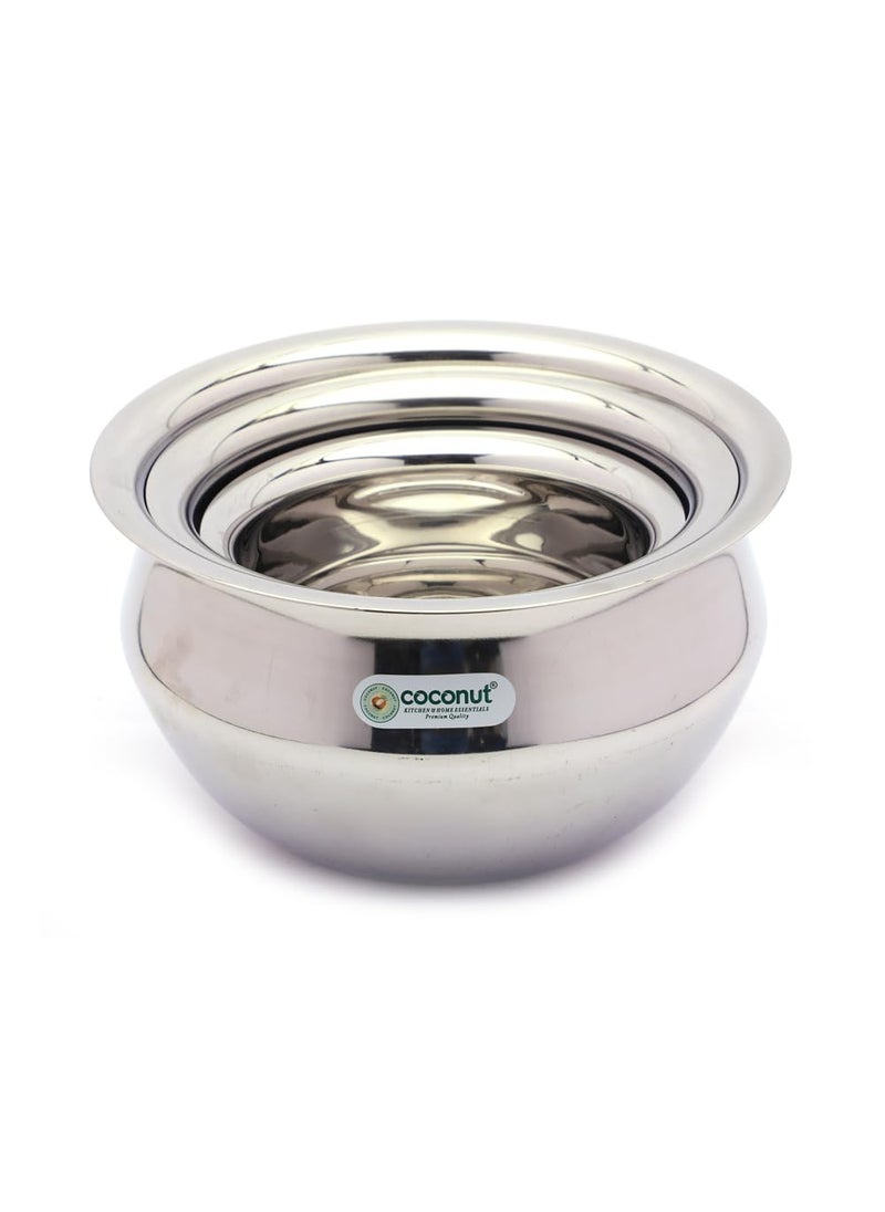 Coconut Stainless Steel Jazz Handi for Cook n Serve - Set of 3-2000ML, 1500ML, 800ML