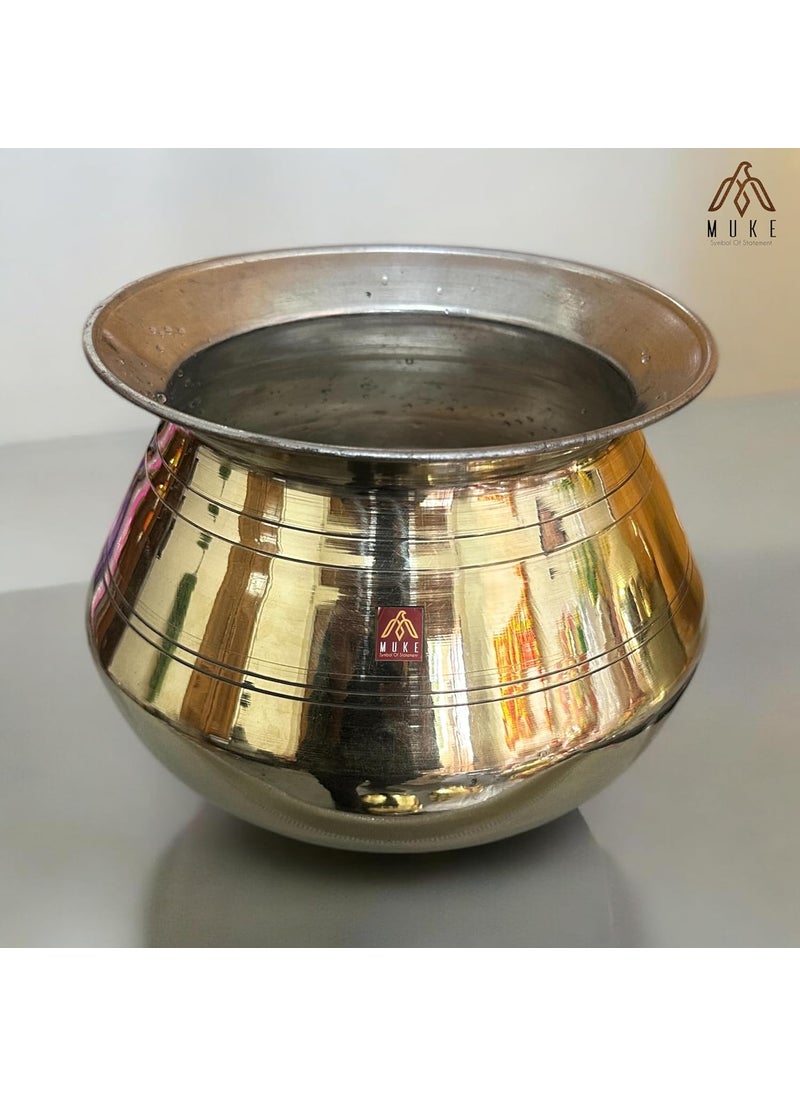 MUKE® Pure Brass Water Pot Degchi Handi Indian Brass Cooking Pot Vessel Capacity 1.2 Liters. Pack of 1