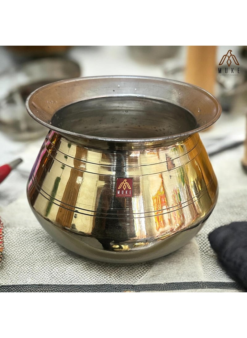 MUKE® Pure Brass Water Pot Degchi Handi Indian Brass Cooking Pot Vessel Capacity 1.2 Liters. Pack of 1