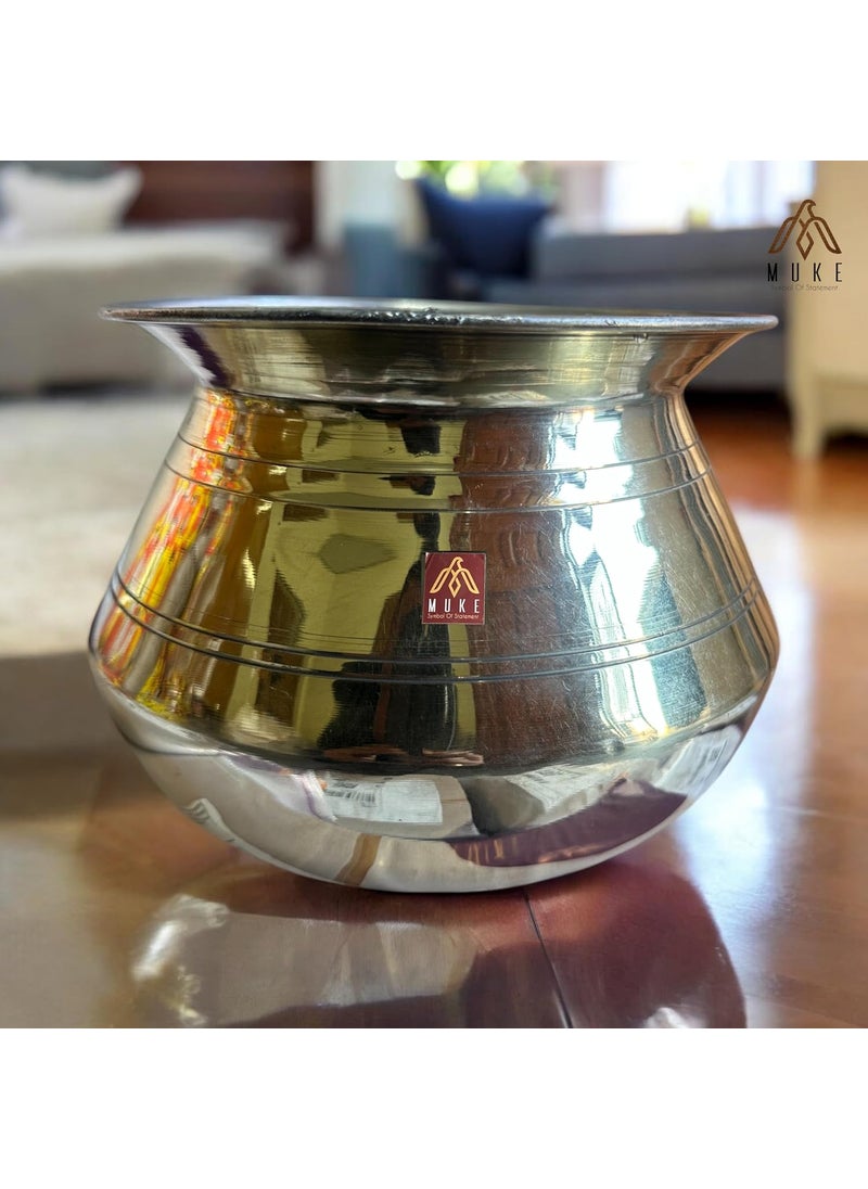 MUKE® Pure Brass Water Pot Degchi Handi Indian Brass Cooking Pot Vessel Capacity 1.2 Liters. Pack of 1