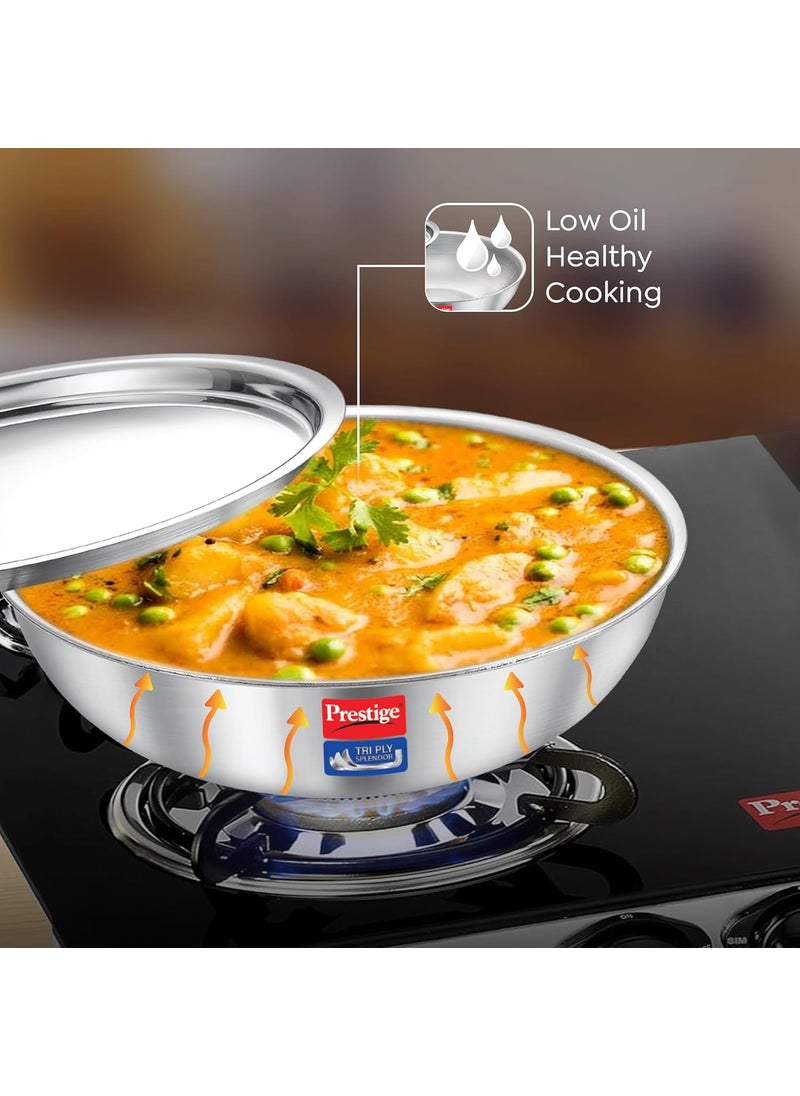 Prestige 22cm/2.1L Tri-Ply Stainless Steel Splendid Tasla with Lid|Gas and Induction Compatible|Even Heat Distribution| Thick Gauge Tri-Ply Body|15 Year Warranty