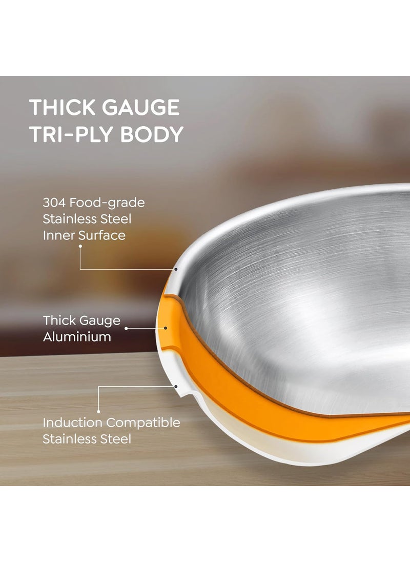 Prestige 22cm/2.1L Tri-Ply Stainless Steel Splendid Tasla with Lid|Gas and Induction Compatible|Even Heat Distribution| Thick Gauge Tri-Ply Body|15 Year Warranty