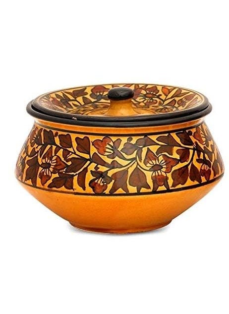 Caffeine Ceramic Handmade Brown Sehra Serving Handi with Lid (Set of 1)