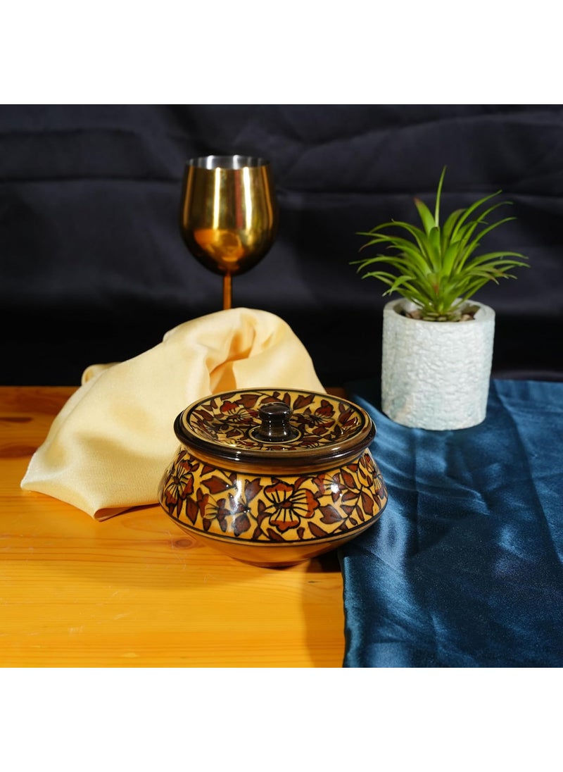 Caffeine Ceramic Handmade Brown Sehra Serving Handi with Lid (Set of 1)