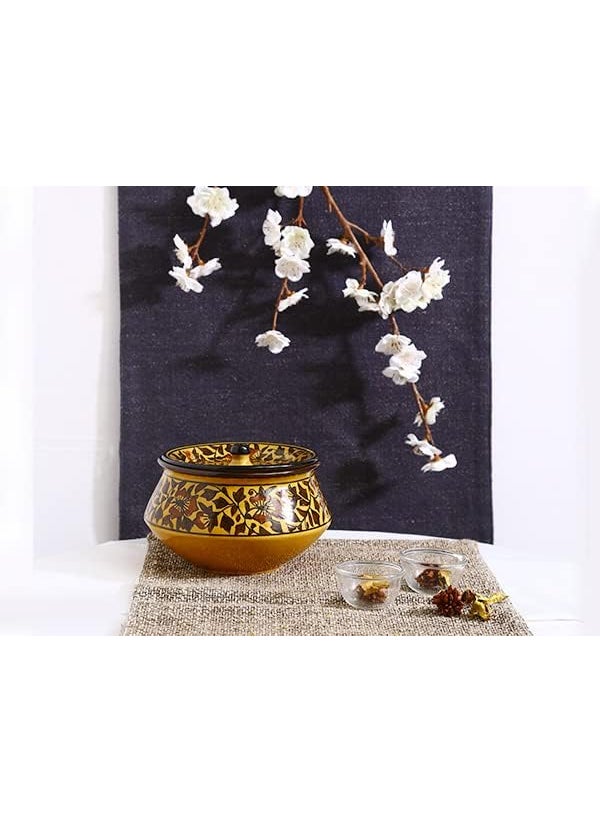 Caffeine Ceramic Handmade Brown Sehra Serving Handi with Lid (Set of 1)