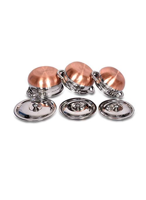 Super HK Stainless Steel Copper Bottom with Handle Handi/Pot Biryani Punjabi Handi 3 Pieces Set (0.75 L+1.5 L+2.5 L)