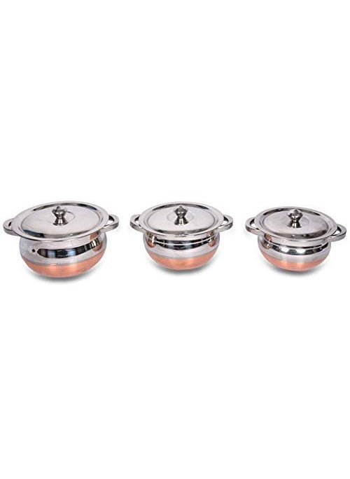 Super HK Stainless Steel Copper Bottom with Handle Handi/Pot Biryani Punjabi Handi 3 Pieces Set (0.75 L+1.5 L+2.5 L)