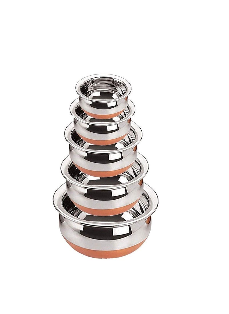 Super HK Stainless Steel Copper Bottom Handi/patila/Pot Biryani Punjabi Handi 5 Pieces Set Without LID (Capacity:- 0.5 L, 0.8 L, 1.2 L, 1.5 L, 1.8 L)
