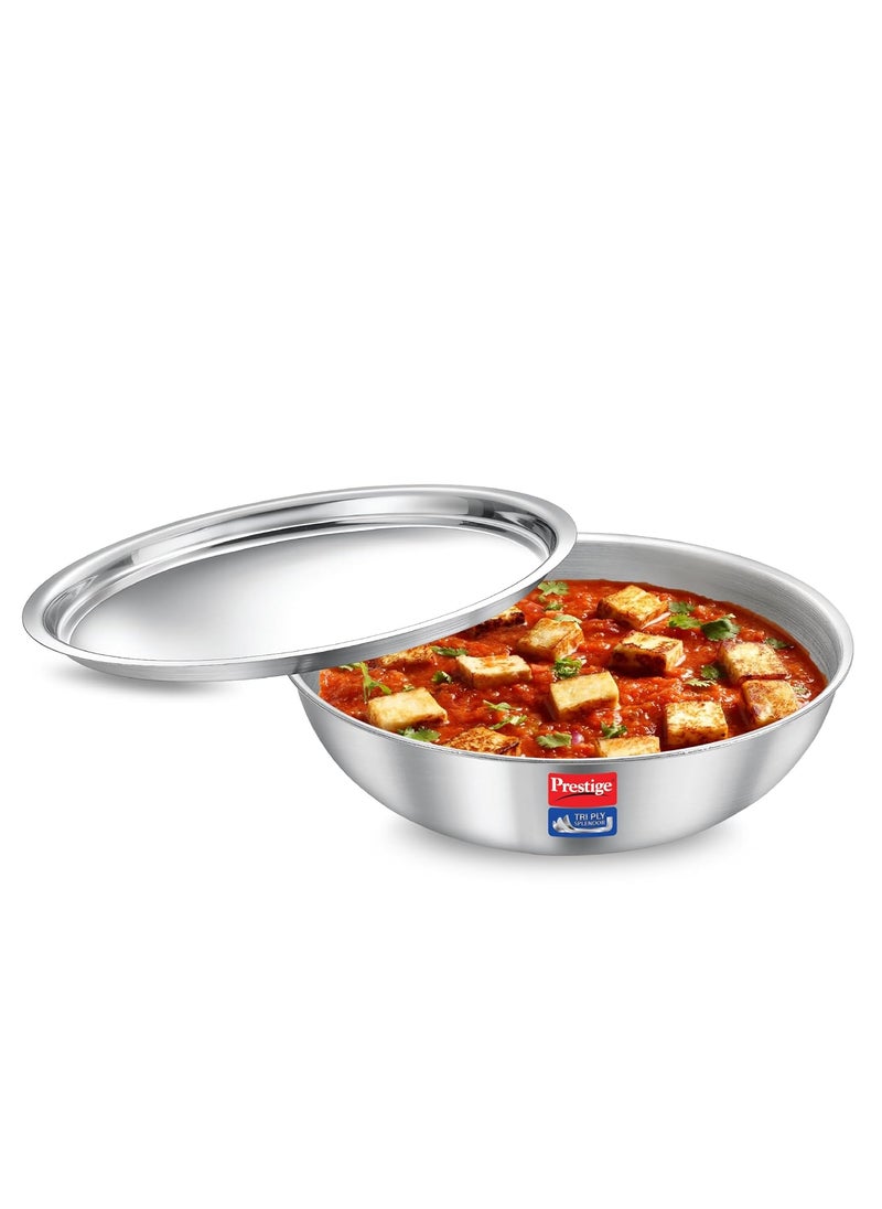 Prestige 16cm/0.9L Tri-Ply Stainless Steel Splendid Tasla with Lid|Gas and Induction Compatible|Even Heat Distribution| Thick Gauge Tri-Ply Body|15 Year Warranty