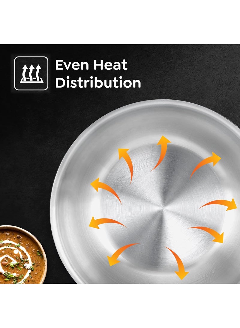 Prestige 16cm/0.9L Tri-Ply Stainless Steel Splendid Tasla with Lid|Gas and Induction Compatible|Even Heat Distribution| Thick Gauge Tri-Ply Body|15 Year Warranty