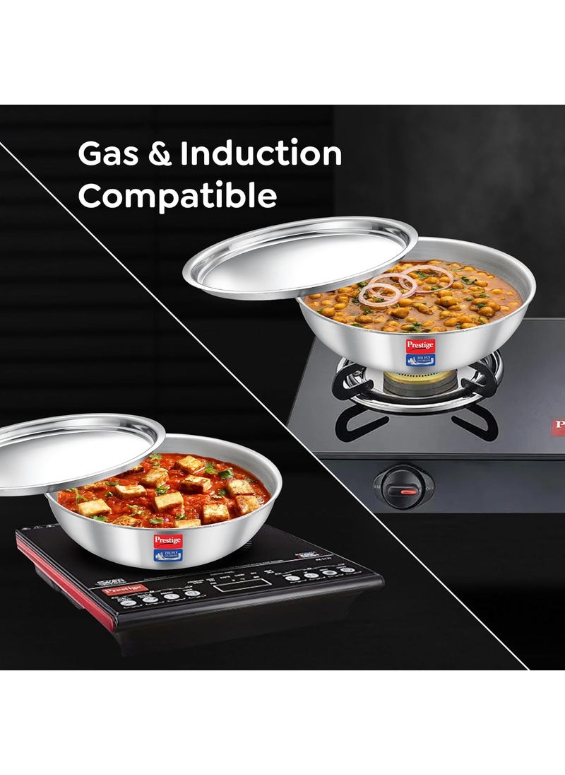 Prestige 16cm/0.9L Tri-Ply Stainless Steel Splendid Tasla with Lid|Gas and Induction Compatible|Even Heat Distribution| Thick Gauge Tri-Ply Body|15 Year Warranty
