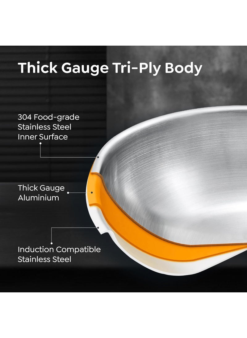 Prestige 16cm/0.9L Tri-Ply Stainless Steel Splendid Tasla with Lid|Gas and Induction Compatible|Even Heat Distribution| Thick Gauge Tri-Ply Body|15 Year Warranty