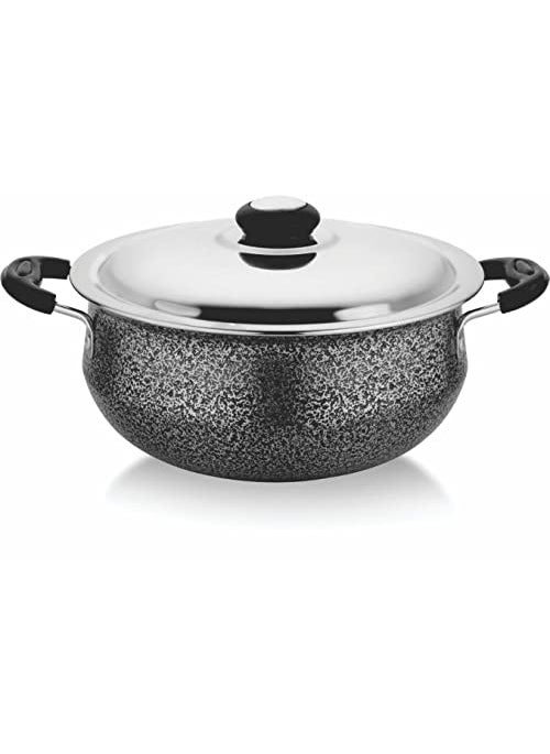 Aluminium Handi Pot with Handle, Antique Powder Coated Finish with Stainless Steel Lid (22 CM)